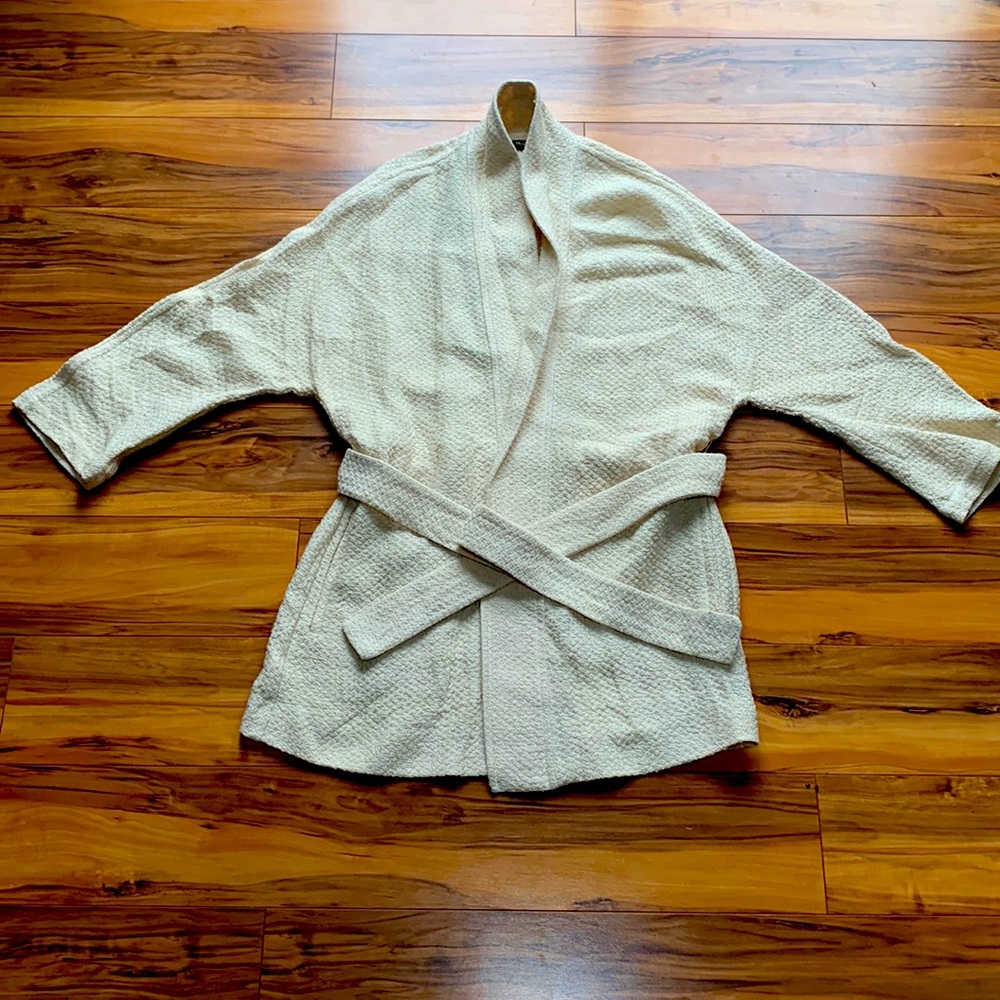 MASSIMO DUTTI Beige Open Front Belted 100% Linen Jacket